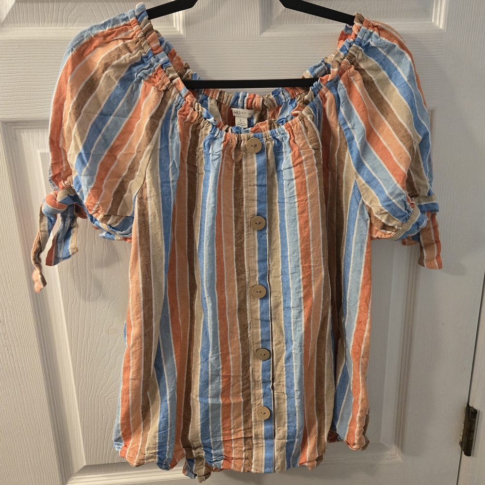 Cato Blue and Orange Striped Blouse